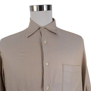 Vintage Hugo Boss Dress Shirt Mens 16 1/2 34-35 Tan Cotton Button Up 90s